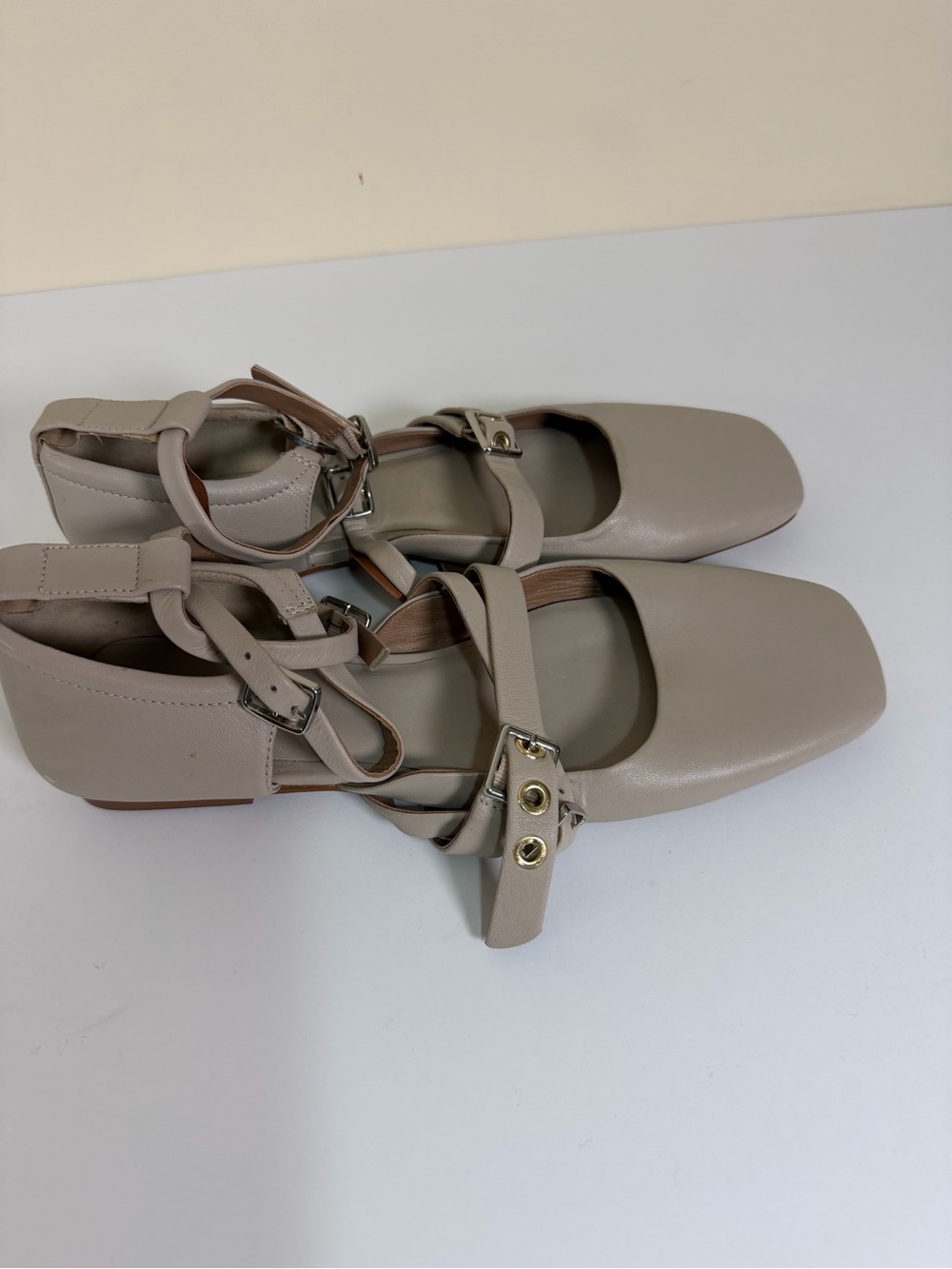 Free People Beige Ankle Strap Flats
